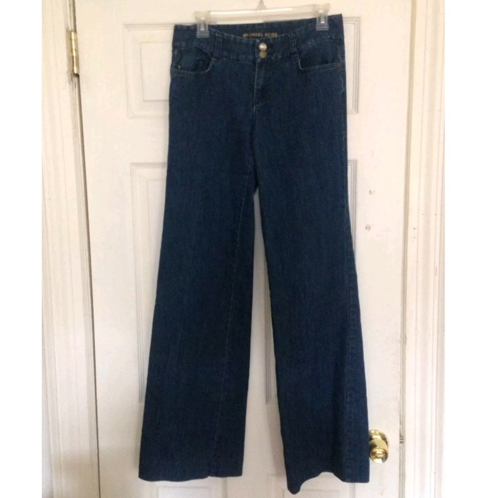 Michael Kors Dark Wash Wide Leg Chic Jeans 4 Classic Designer